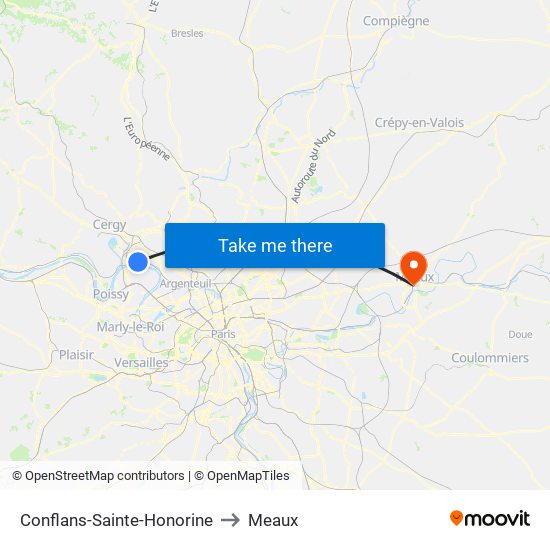 Conflans-Sainte-Honorine to Meaux map