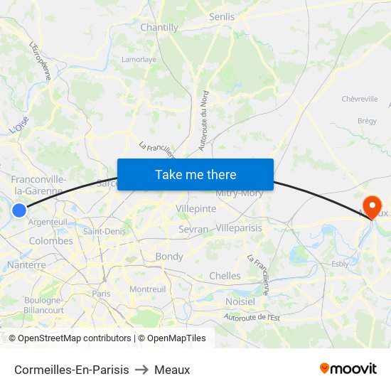 Cormeilles-En-Parisis to Meaux map