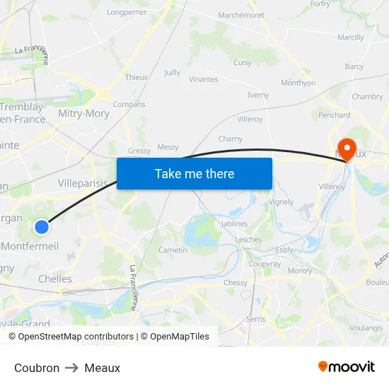 Coubron to Meaux map