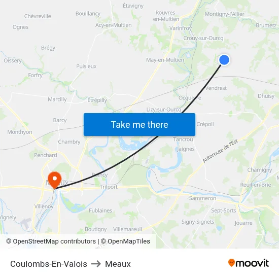 Coulombs-En-Valois to Meaux map