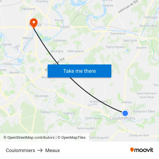 Coulommiers to Meaux map