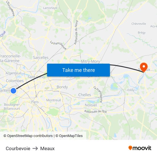 Courbevoie to Meaux map