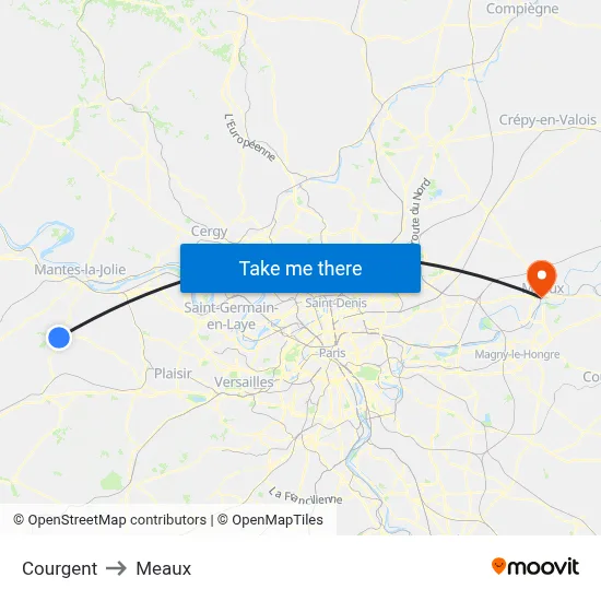Courgent to Meaux map