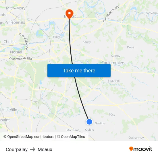 Courpalay to Meaux map