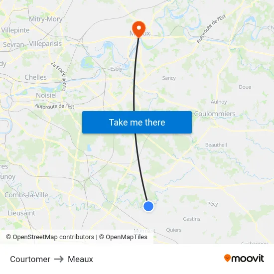 Courtomer to Meaux map