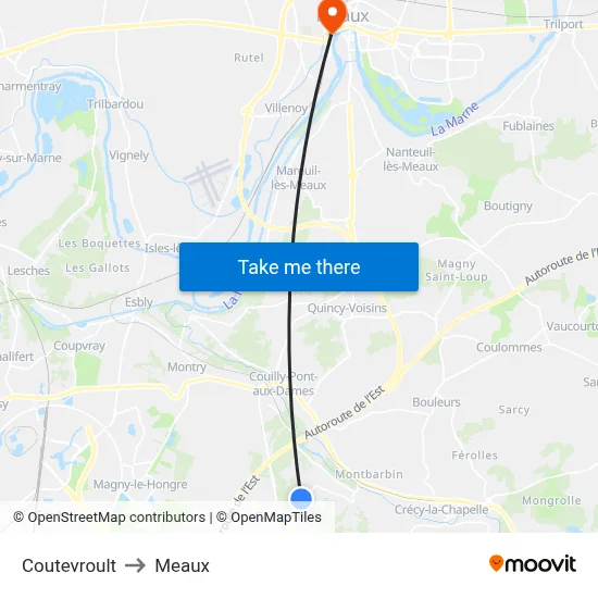 Coutevroult to Meaux map