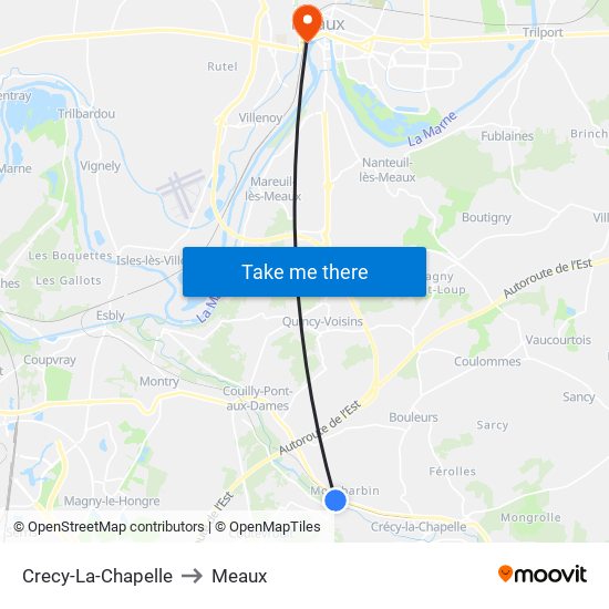 Crecy-La-Chapelle to Meaux map