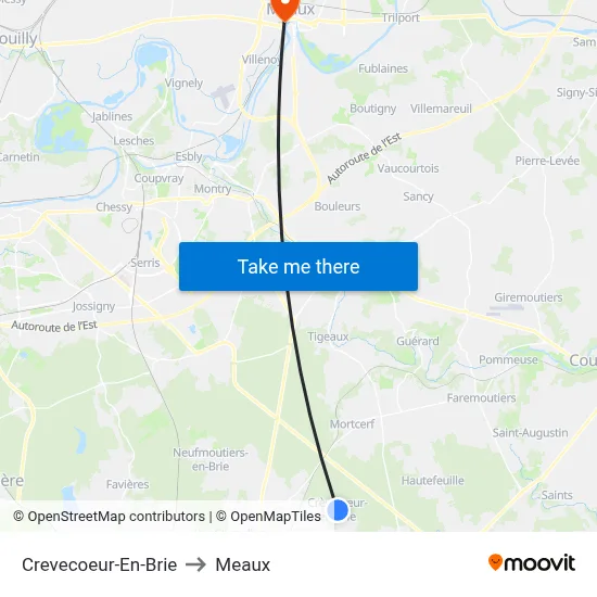 Crevecoeur-En-Brie to Meaux map