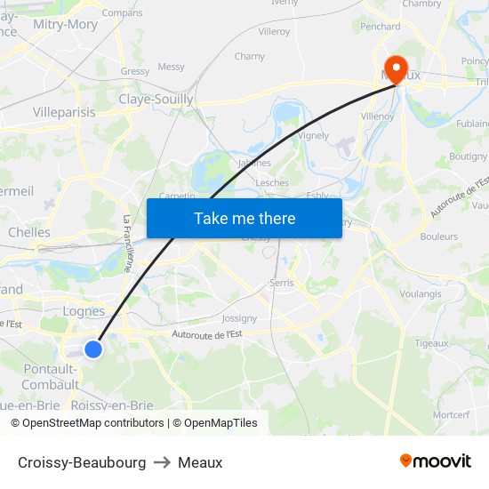 Croissy-Beaubourg to Meaux map