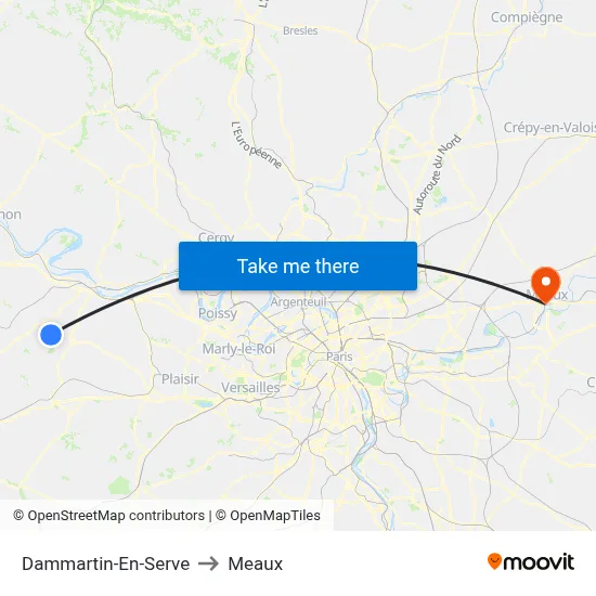 Dammartin-En-Serve to Meaux map