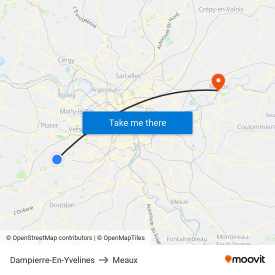 Dampierre-En-Yvelines to Meaux map
