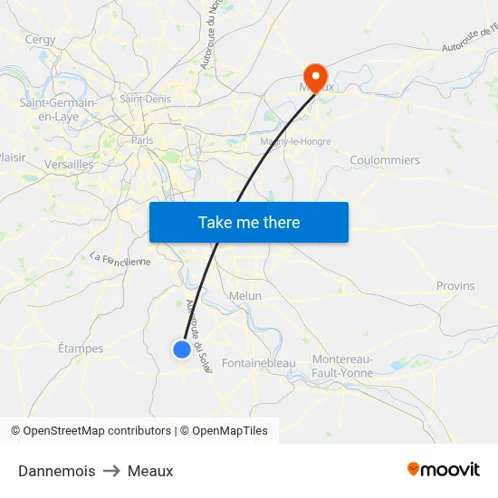 Dannemois to Meaux map