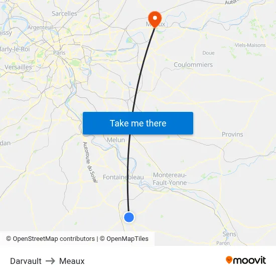 Darvault to Meaux map