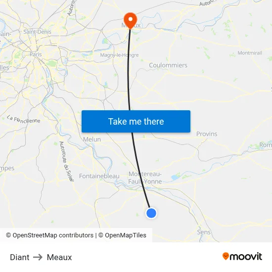Diant to Meaux map