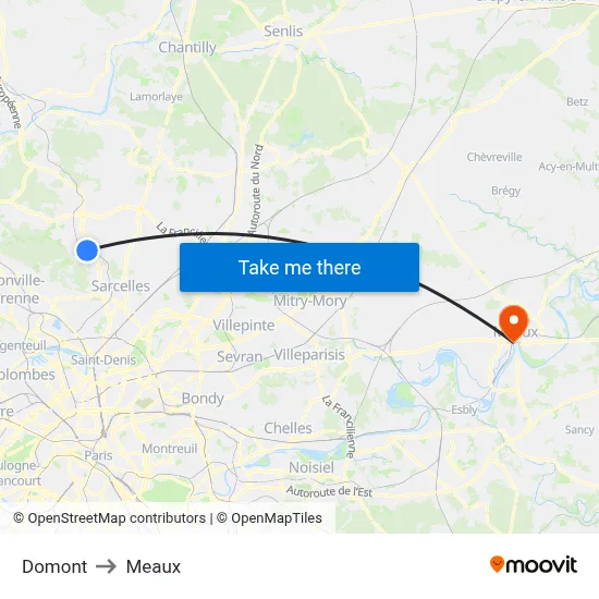 Domont to Meaux map