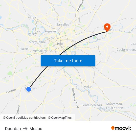 Dourdan to Meaux map