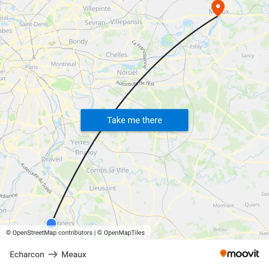 Echarcon to Meaux map