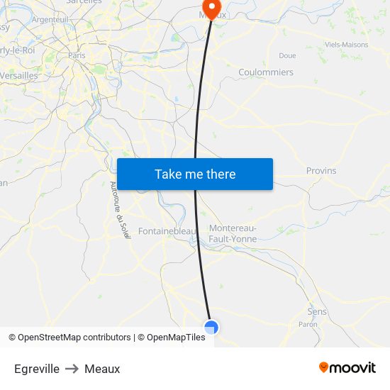 Egreville to Meaux map