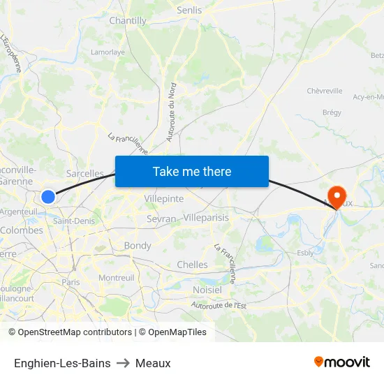 Enghien-Les-Bains to Meaux map