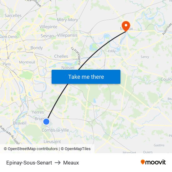 Epinay-Sous-Senart to Meaux map