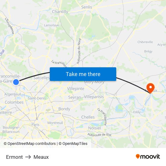 Ermont to Meaux map