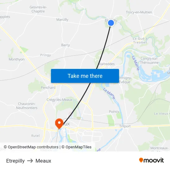 Etrepilly to Meaux map