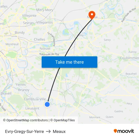 Evry-Gregy-Sur-Yerre to Meaux map