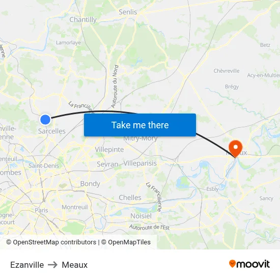 Ezanville to Meaux map