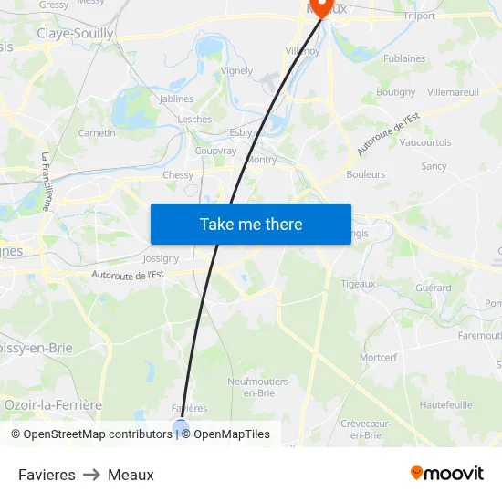 Favieres to Meaux map