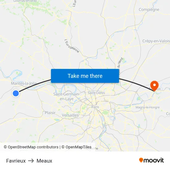 Favrieux to Meaux map