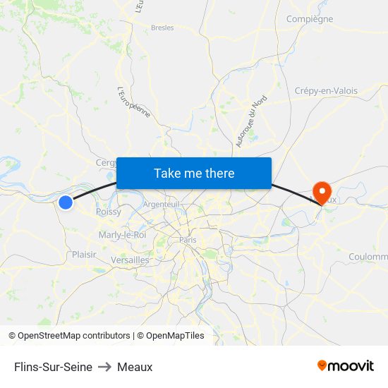 Flins-Sur-Seine to Meaux map