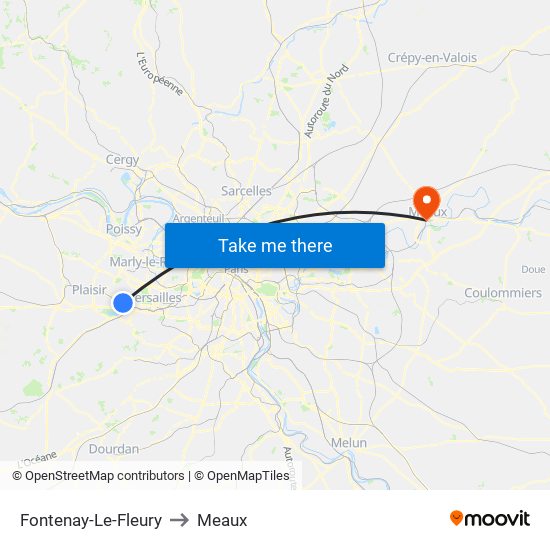 Fontenay-Le-Fleury to Meaux map