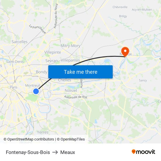 Fontenay-Sous-Bois to Meaux map