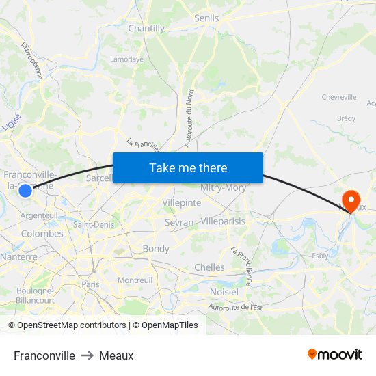 Franconville to Meaux map