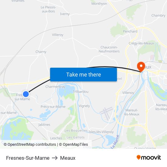 Fresnes-Sur-Marne to Meaux map