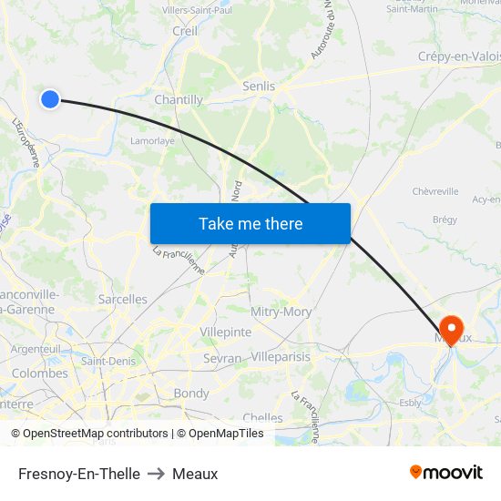 Fresnoy-En-Thelle to Meaux map