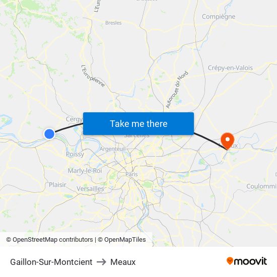 Gaillon-Sur-Montcient to Meaux map
