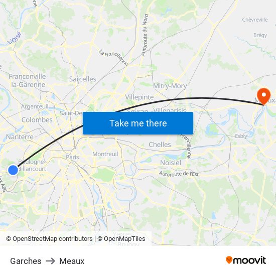 Garches to Meaux map