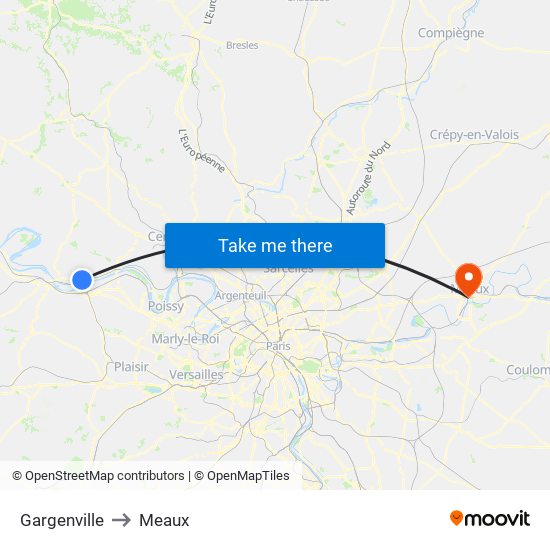 Gargenville to Meaux map