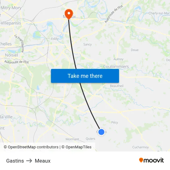 Gastins to Meaux map