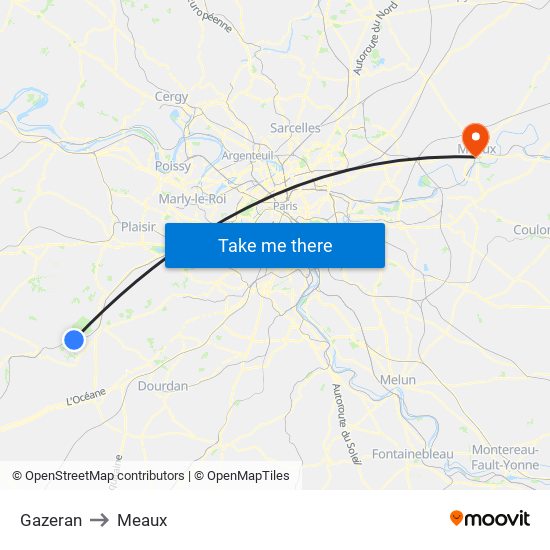 Gazeran to Meaux map