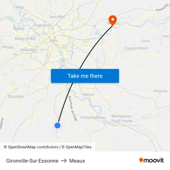 Gironville-Sur-Essonne to Meaux map