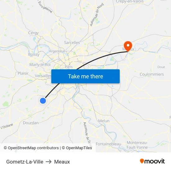 Gometz-La-Ville to Meaux map