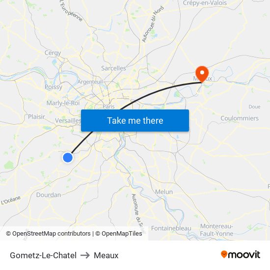 Gometz-Le-Chatel to Meaux map