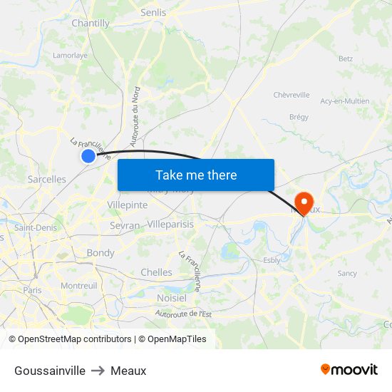 Goussainville to Meaux map