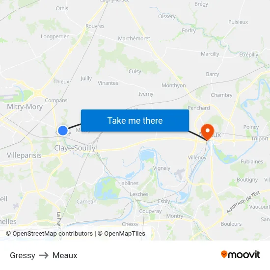 Gressy to Meaux map