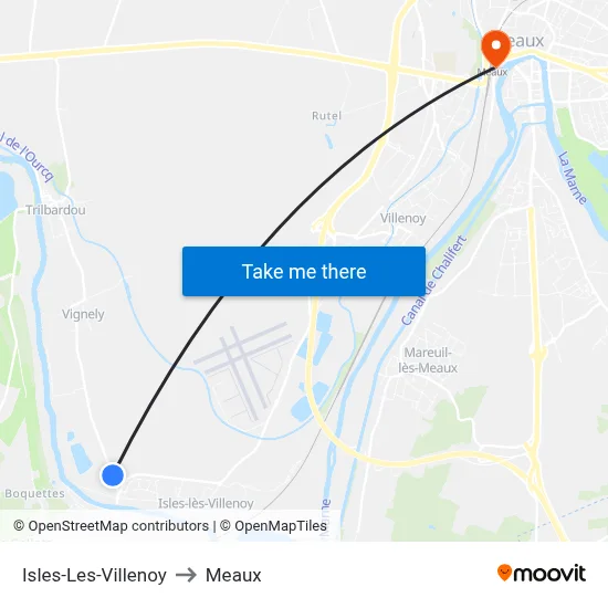 Isles-Les-Villenoy to Meaux map
