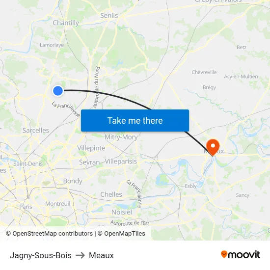 Jagny-Sous-Bois to Meaux map