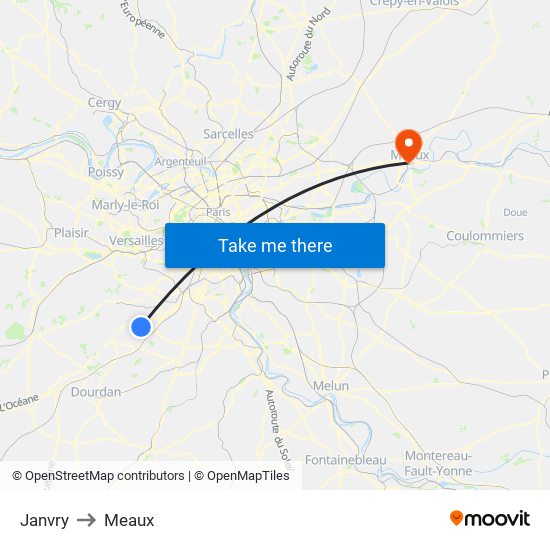 Janvry to Meaux map