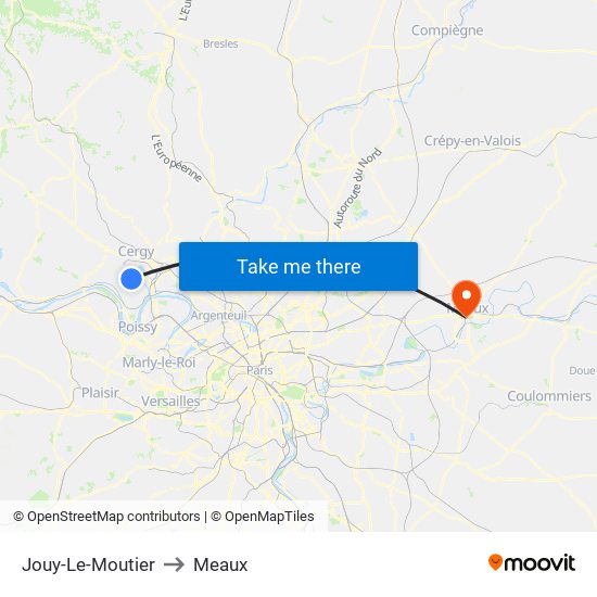 Jouy-Le-Moutier to Meaux map